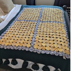 Prairie Lane Yellow Purple Plaid Checkered Yo-Yo Blanket Coverlet
